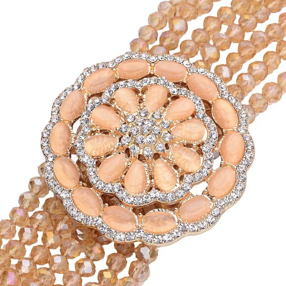 Champagne Aurora Borealis Glass & Crystal 6.00 ctw Beaded Multi Strand Bracelet - Picture 5 of 7